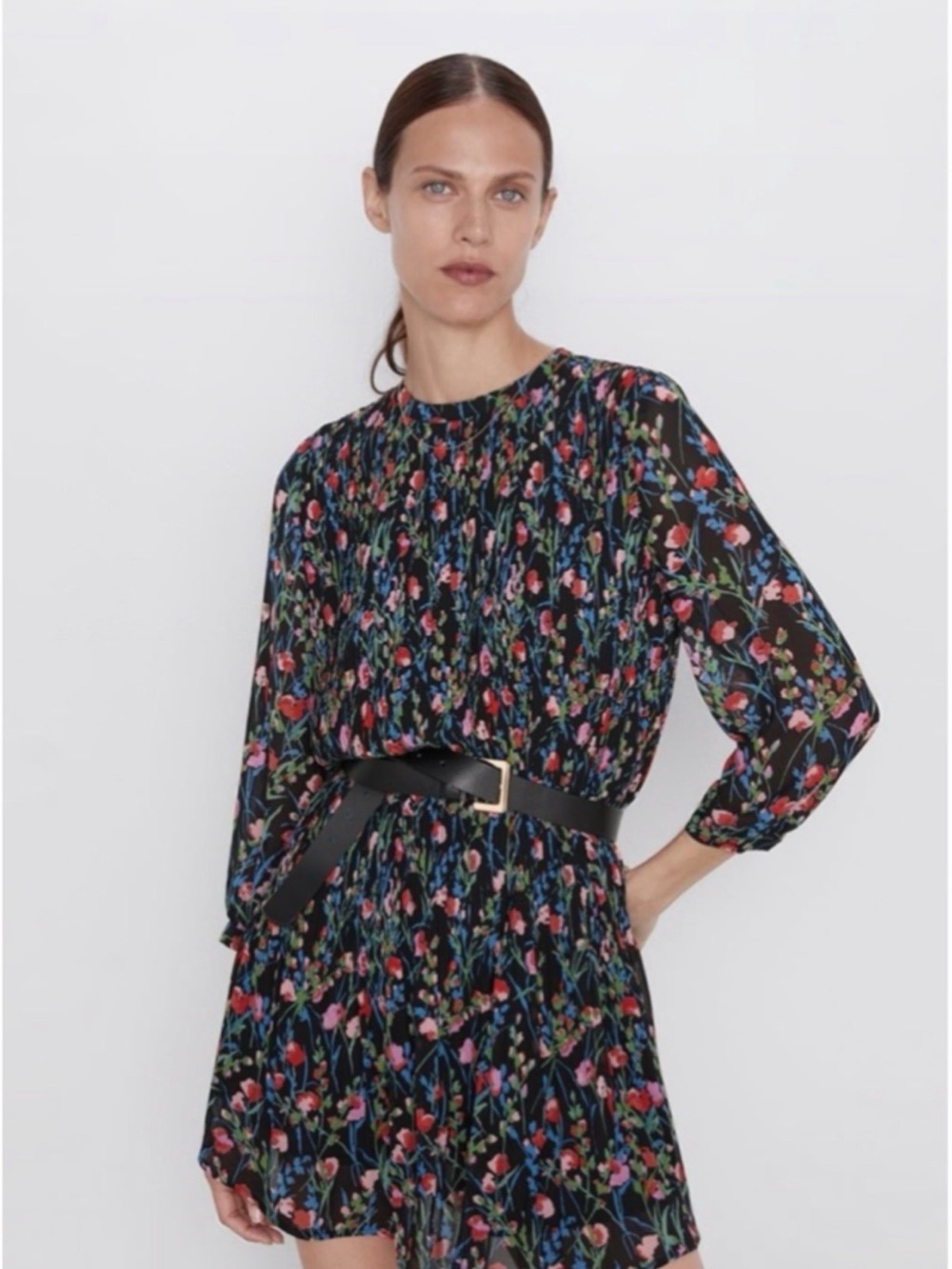 Zara Black Floral Long-Sleeve dress